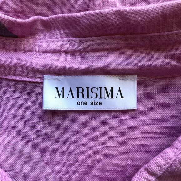 Marisima Shirt Dress Pink Polka Dot Long Sleeve Linen Blouse Women's One Size - Picture 10 of 10